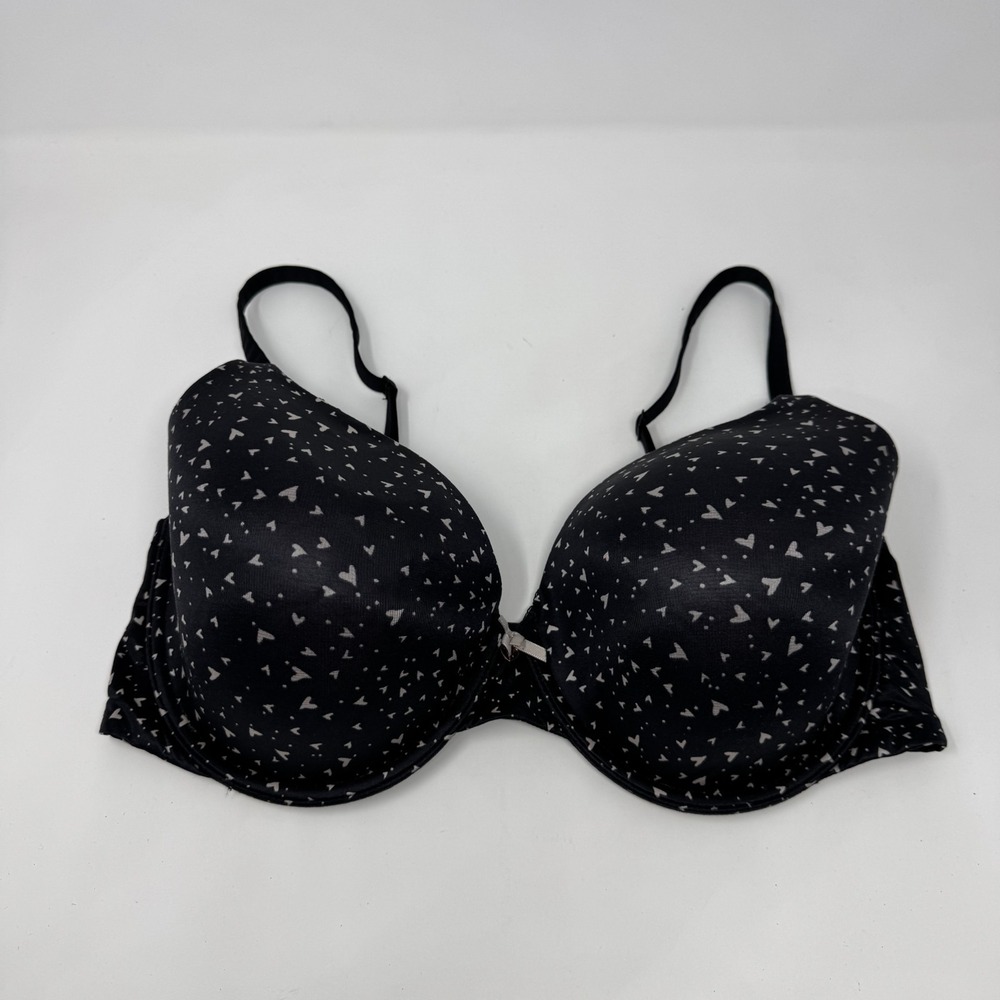 Victoria Secret Body Wing Lining Perfect Shape Bra Black and Pink Hearts 36DDD